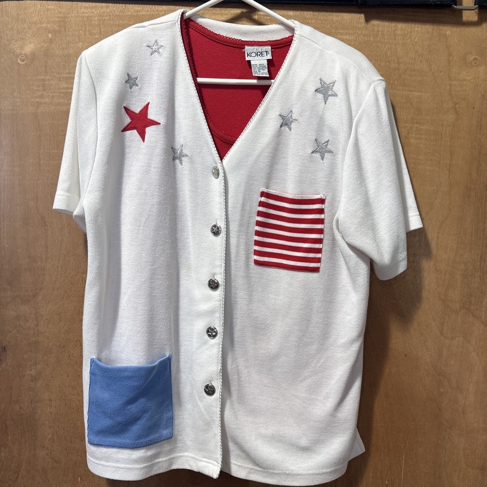 koret city blues Patriotic Short Sleeve Cardigan Set VTG Medium